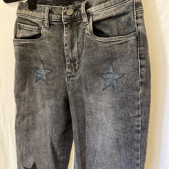 Blank NYC Black Star Patch Madison Crop Jeans Size 27 Leather Denim - Picture 5 of 9